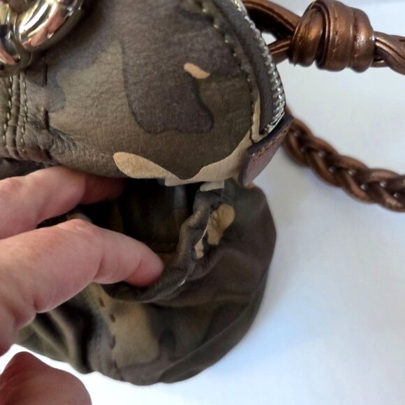 B Makowsky Purse Caroline Green Tan Camo Leather Satchel Shoulder Bag - Picture 10 of 16